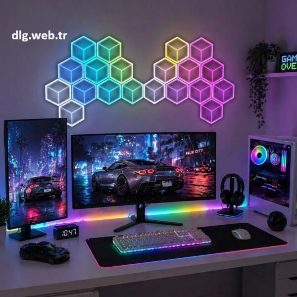 DLG Altıgen 3D Duvar Led Paneli Uygulama & Kumanda Beyaz