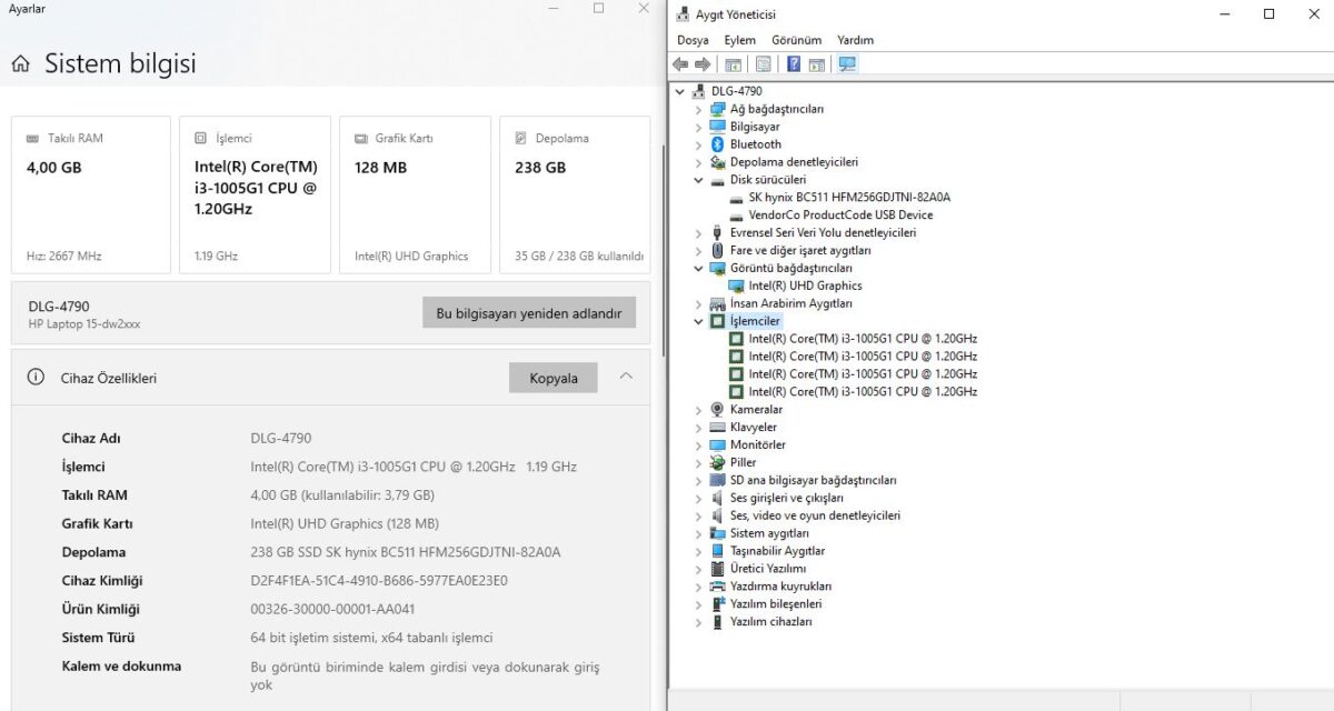 HP 15-DW2028NT i3-1005G1 4GB 256GB 15.6" 235R0EA Dizüstü Bilgisayar (İKİNCİ EL) - Görsel 5