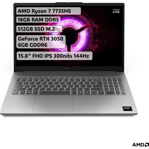 Lenovo LOQ Essential Ryzen 7 7735HS 16GB 512GB RTX3050 Freedos 15.6" FHD 144Hz 83S00033TR Oyuncu Notebook