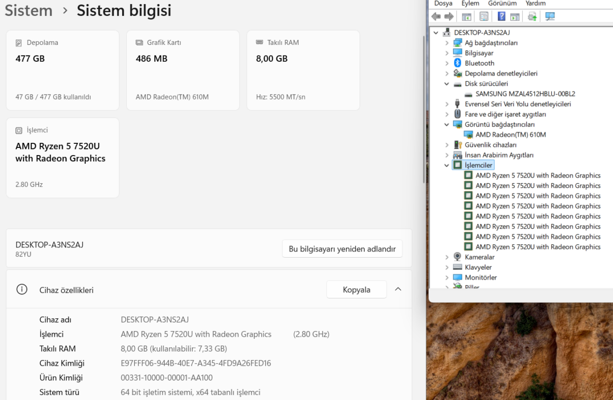 Lenovo V15 G4 AMD R5 7520U 8GB 512GB 15.6” FHD 82YU00QKTX Notebook (İKİNCİ EL) - Görsel 6