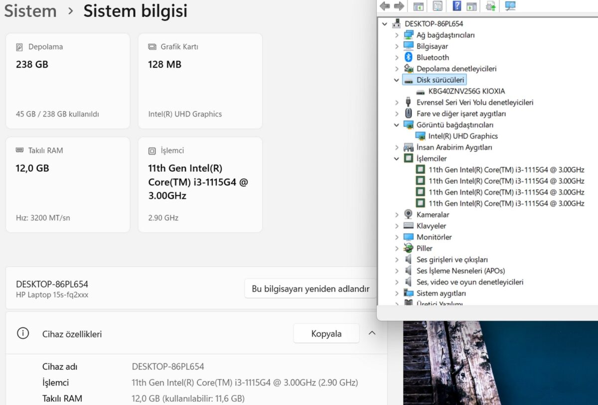 HP 15S-FQ2045NT 2N2N8EA Intel Core i3-1115G4 4GB RAM 256GB SSD UHD Graphics 15.6" Notebook (İKİNCİ EL) - Görsel 5