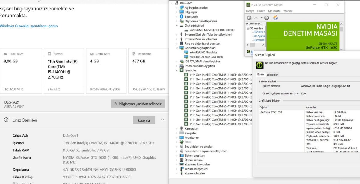 Monster Abra A5 V16.7 i5-11400H 8GB RAM 500GB SSD GTX1650 15.6" FHD Notebook (İKİNCİ EL) - Görsel 5
