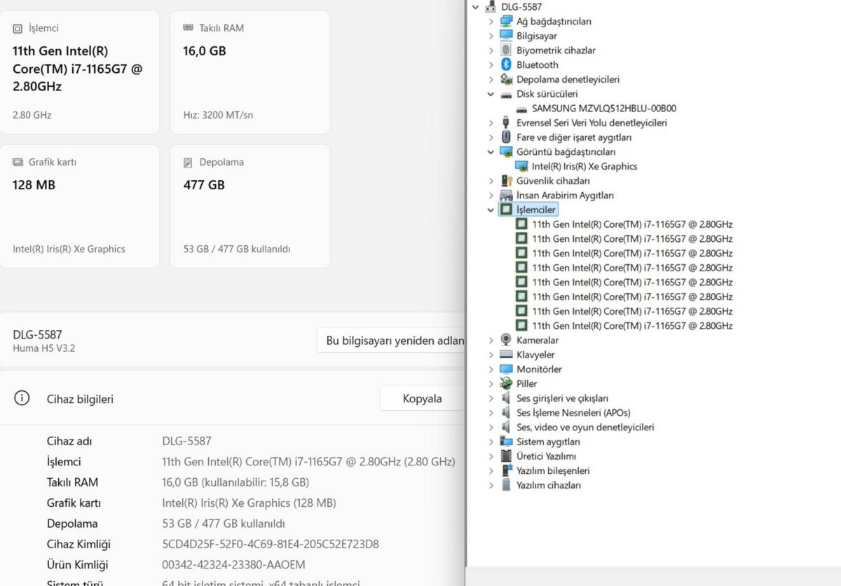Monster Huma H5 V3.2 i7-1165G7 16GB RAM 500GB SSD 15.6" FHD Notebook (İKİNCİ EL) - Görsel 5