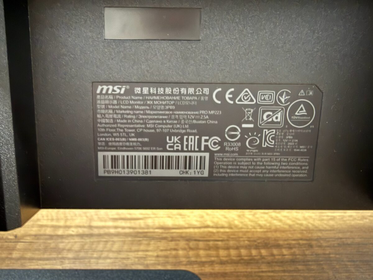 MSI PRO MP223 21.5" 1 ms Full HD 100 Hz Monitör (İKİNCİ EL) - Görsel 5